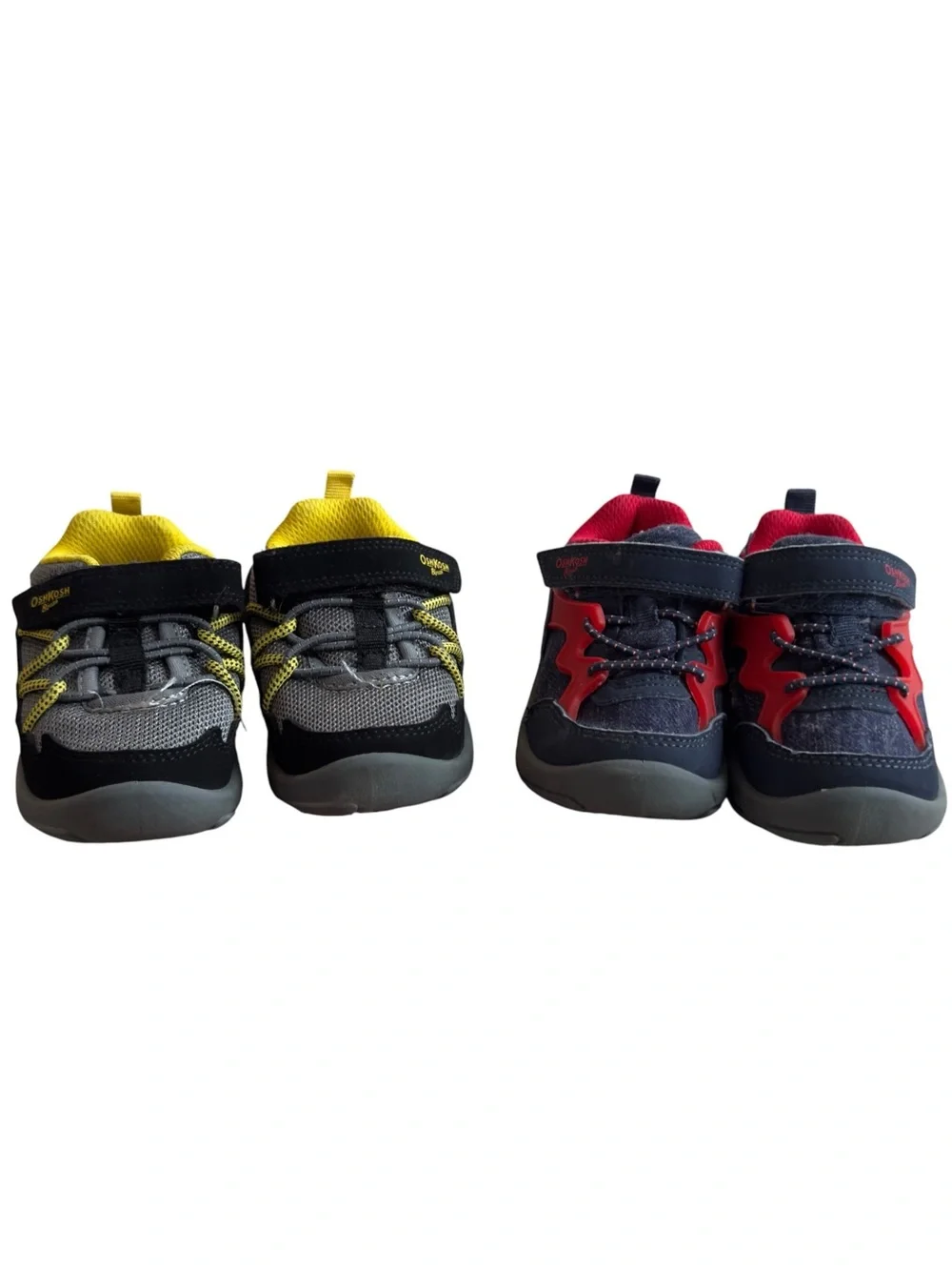 OshKosh B'Gosh Baby Bundle of 2 Gray Yellow Blue Red Velcro Sneakers. 5 Toddler.